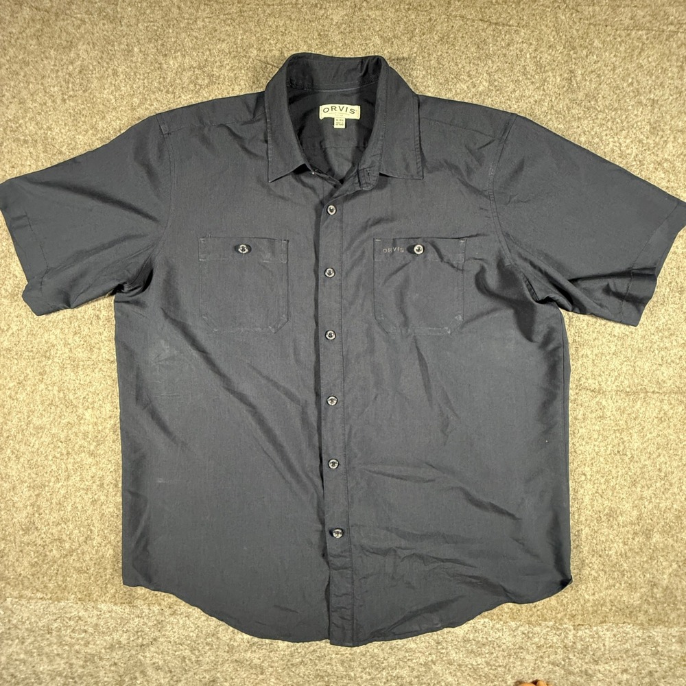 Orvis Shirt Mens XL Blue Short Sleeve Button Down Utility Pocket Classic Fit